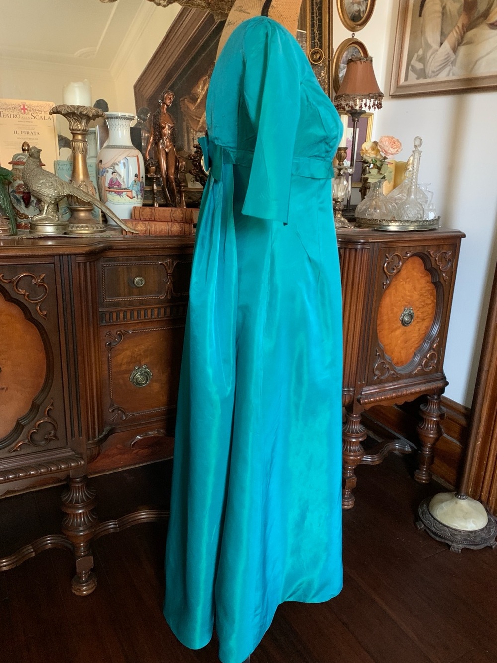 Vintage Custom 60’s/70’s? Turqouise Bridgerton Austen Prom Evening Gown & Shawl